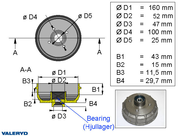 Ω AUSGEGANGEN Bremstrommel 160*30 für mm-Radlager / 4x100 / passend für GSM