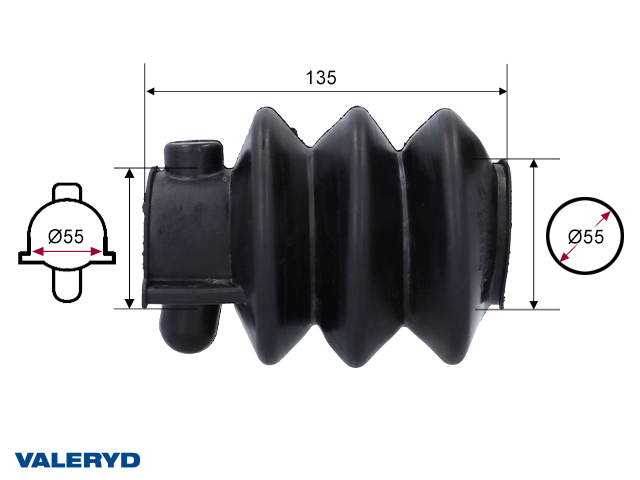 Rubber bellows fits Knott/Avonride black 55/55 L=135 Width/Height at coupling head = 83.4/93.2
