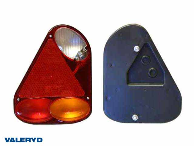 Tail light fits Jokon Ear Left 220x175x53 with triangle reflector and reversing light, cable entry.