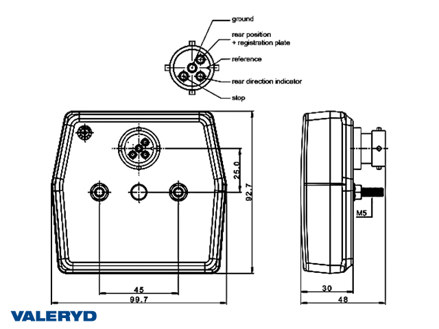 Rücklicht Valeryd R/L 99,7x92,7x30, LED 12V, Bajonettanschluss, cc=45mm