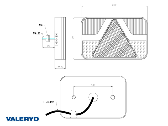 LED Baklys 7-funktionelle med back-och dimljus vä Ajba 12V 220x138x35 mm