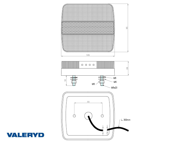 Feu arrière LED 4 fonctions Ajba 12/24V 95x105x28 mm