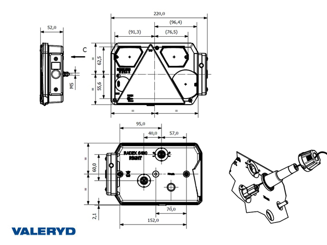 Svijetlo straznje Radex lijevo 220x140x52 mm 6-značajka bajonet 5-pol