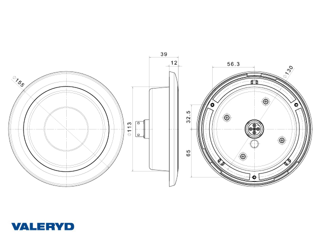 LED-Rücklicht SCANDI-314 chrom Valeryd Rechts/Links Ø155×39mm 12-36V, 1m Kabel