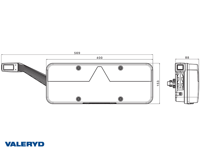 Rücklicht Valeryd Kingpoint; 569x153x88mm; L; 24V; 6 Funktionen, LED Kennzeichenleuchte, 2m Kabel