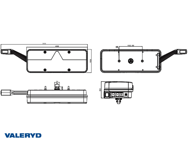 Rücklicht Valeryd Kingpoint; 569x153x88mm; R; 24V 6 Funktionen, LED Kennzeichenleuchte, AMP Stecker