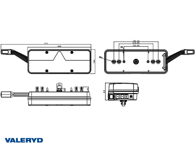 Rücklicht Valeryd Kingpoint; 569x153x88mm; R; 24V; 6 Funktionen, AMP 4 superseal 2PIN, Backvarnare