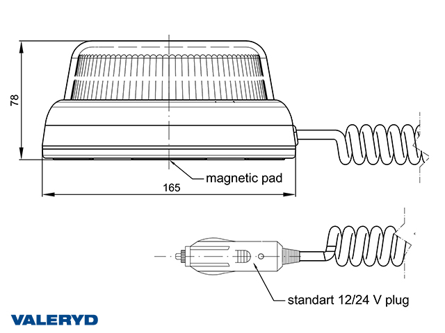 LED Rundumleuchte gelb 12- 24V Kabel 3m mit Stecker für Zigarettenanzünder.  Magnet-Befestigung