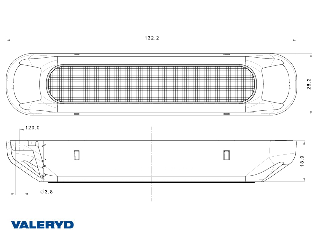 LED-tågelygte Valeryd 132,2x28,2x18,9mm, rød 12/24V, inkl. 1m kabel