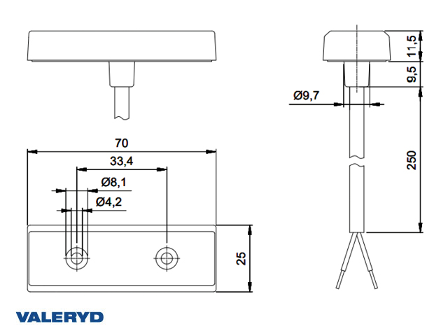 LED Positionslys/markeringslys hvid Jokon 70x25x12mm