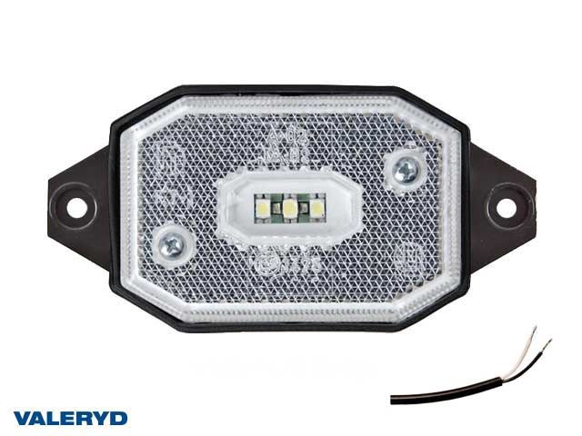 LED Positionslys Valeryd 65x42x30 hvid med feste CC=86mm, 12-30V inkl. 450mm kabel