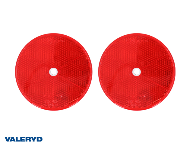 Reflektor rund  80 mm rot selbstklebend und Schraubloch  (2-er Pack)