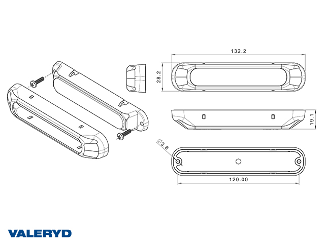 DRL LED Varselljus 132,2x28,2x19,1mm 3,5m kabel ink 2xSvart hölje, 2xTransparent hölje 2-pack