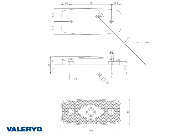 LED Side marking light with reflector orange Ajba 12/24V 103x45x30 mm 0,3 m cable