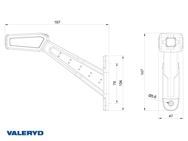 LED širina marker lampa Valeryd Lijevo 197x104x47mm, 3-funkcijski, 0.3m kabel