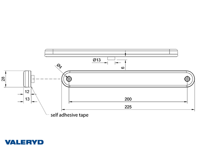 LED Sidemarkeringslykt Valeryd 225x13x28mm 12-36V gul inkl. 0.5m Kabel