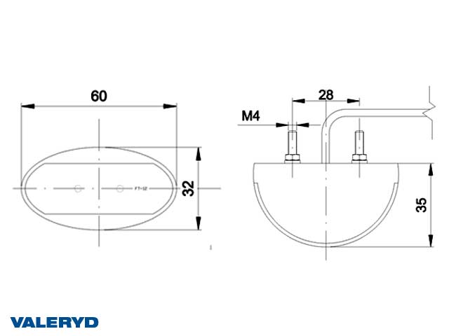 LED Sidemarkeringslykt Valeryd 60x32x35mm gul 12-30V inkl. 450 mm kabel
