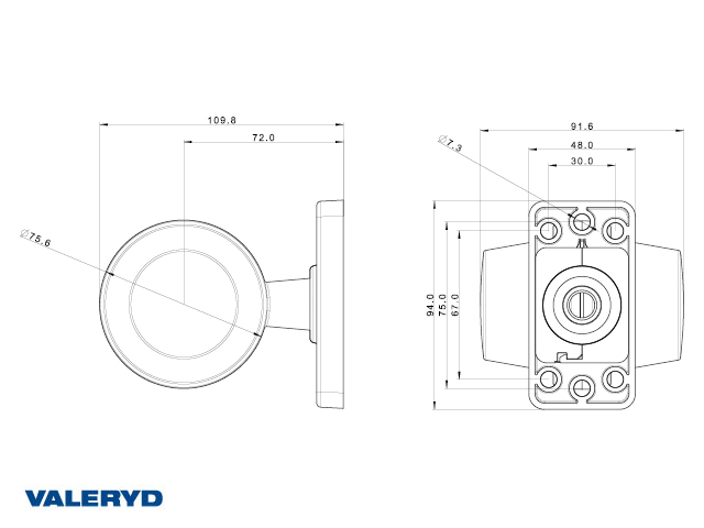 LED Breddemarkering Valeryd 109,8x94x91,6 hvid/rød, 12-36V inkl. 0,45m kabel 