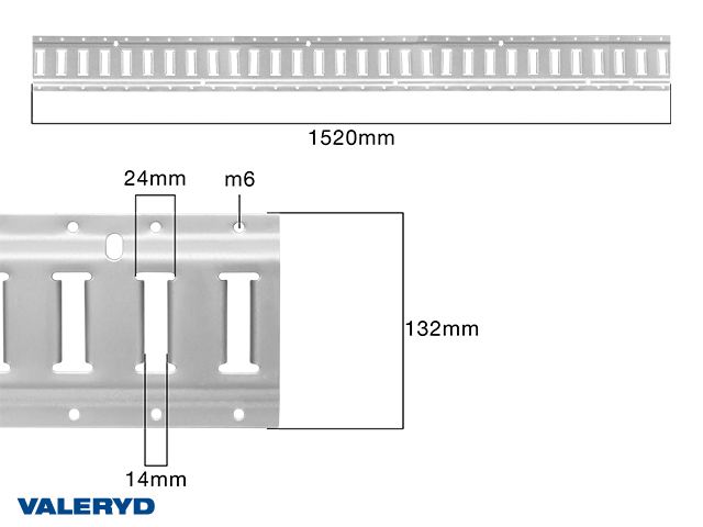 E-Track kisko teräksestä 152x13x0.25cm