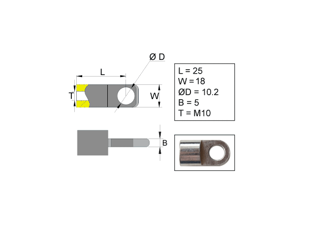 Kiinnityssilmukka varten kaasujousi; L=25; M10, max 300N