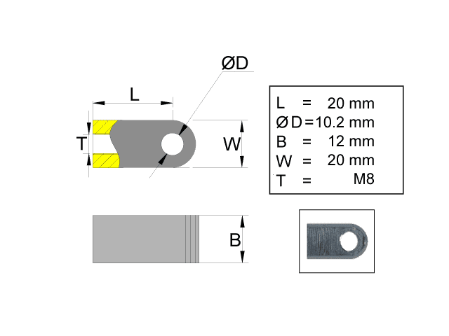 Kiinnityssilmukka varten kaasujousi; L=20; M8