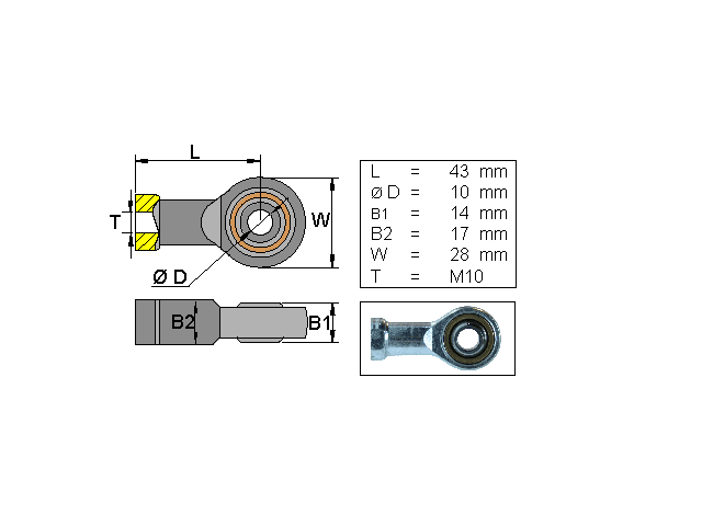 CF rod end ; L=43; M10
