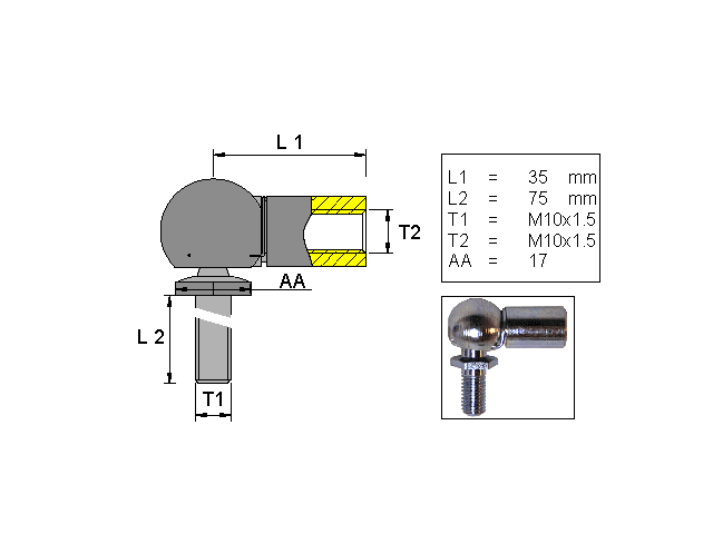 Angled ball joint ; L=35; M10