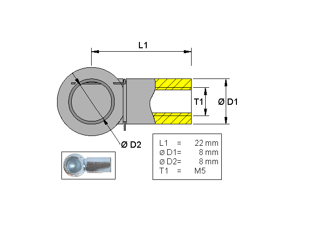 Kugelgelenk, Metall; L=22; M5