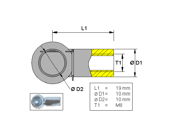 Kugelgelenk, Metall; L=19; M8