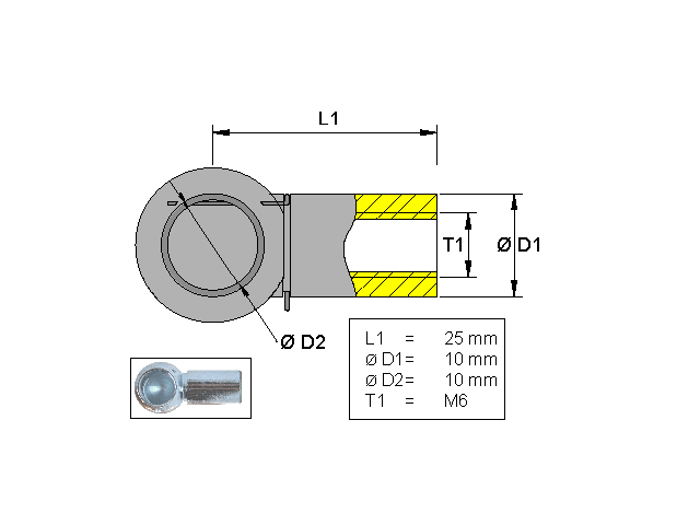 Kugelgelenk, Metall; L=25; M6