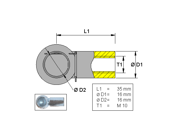 Kugelgelenk, Metall; L=35; M10