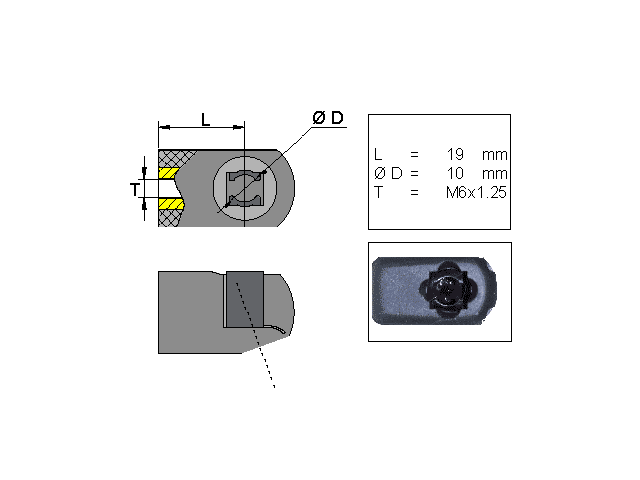 Kugleholder, Plastik vinkel; L=19; M6