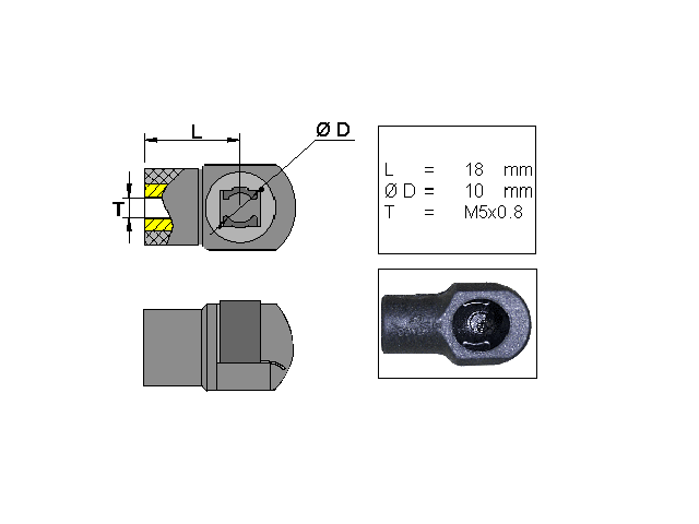 Kugleholder, Plastik; L=18; M5